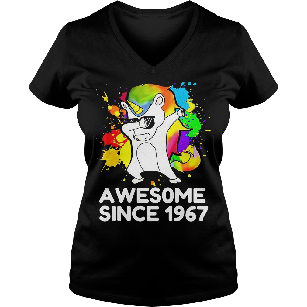 51th Birthday Dabbing Unicorn Awesome Since 1967 V Neck