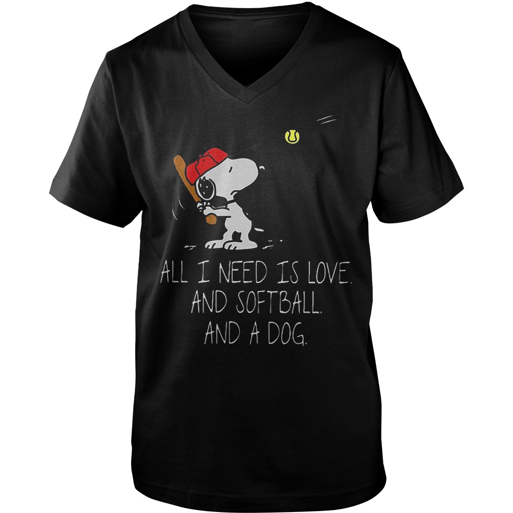 Snoopy All I Need Is Love And Softball And A Dog T-Shirt 6 Snoopy All I Need Is Love And Softball And A Dog T-Shirt Guys V-Neck