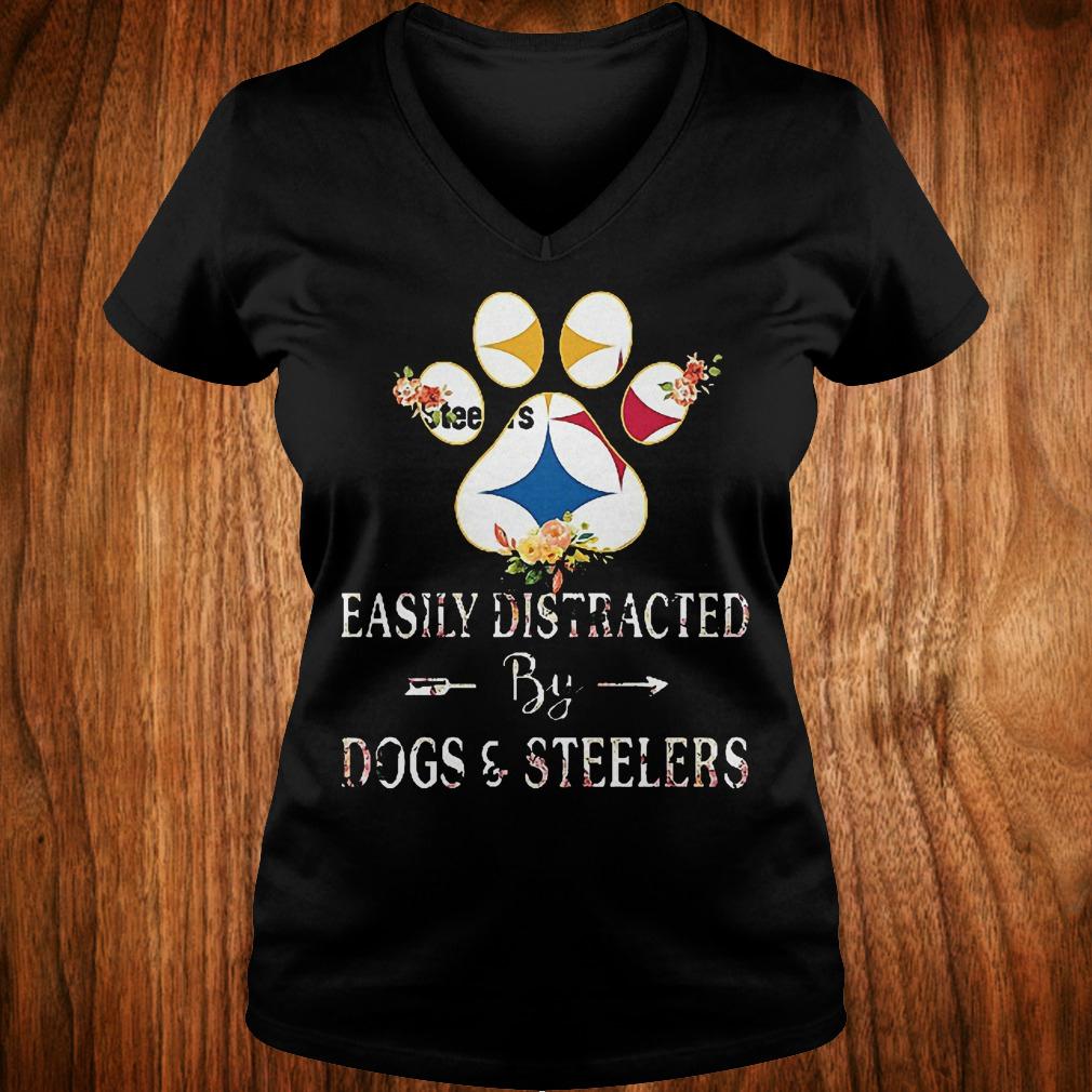 Original Paw bear easily distracted by dogs and Steelers Shirt 4 Original Paw bear easily distracted by dogs and Steelers Shirt Ladies V-Neck
