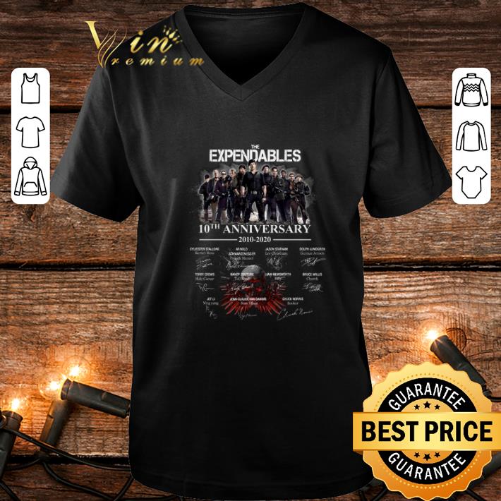 Original The Expendables 10th Anniversary 2010 2020 Signatures shirt 4 - Original The Expendables 10th Anniversary 2010-2020 Signatures shirt