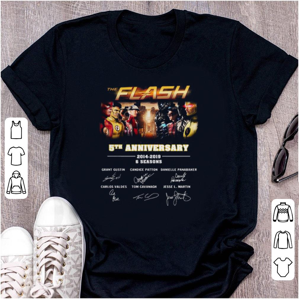 Pretty 5th Anniversary The Flash 2014 2019 6 Seasons signatures shirt 1 - Pretty 5th Anniversary The Flash 2014-2019 6 Seasons signatures shirt