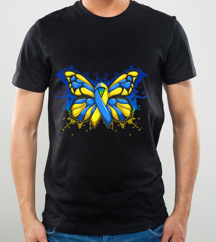 Pretty Down Syndrome Awareness Butterfly Blue And Yellow Ribbon shirt 4 - Pretty Down Syndrome Awareness Butterfly Blue And Yellow Ribbon shirt