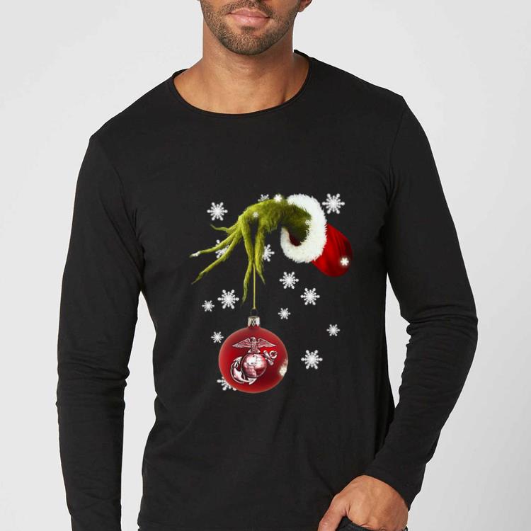 Pretty Grinch holding US Marines Ornament Christmas shirt 4 - Pretty Grinch holding US Marines Ornament Christmas shirt