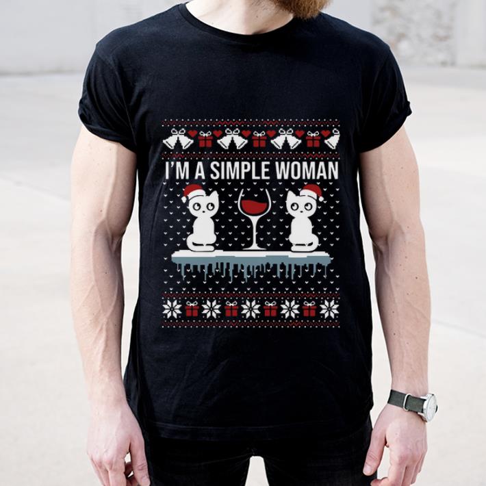 Pretty I m a simple woman who loves cat and wine ugly Christmas shirt 4 - Pretty I’m a simple woman who loves cat and wine ugly Christmas shirt