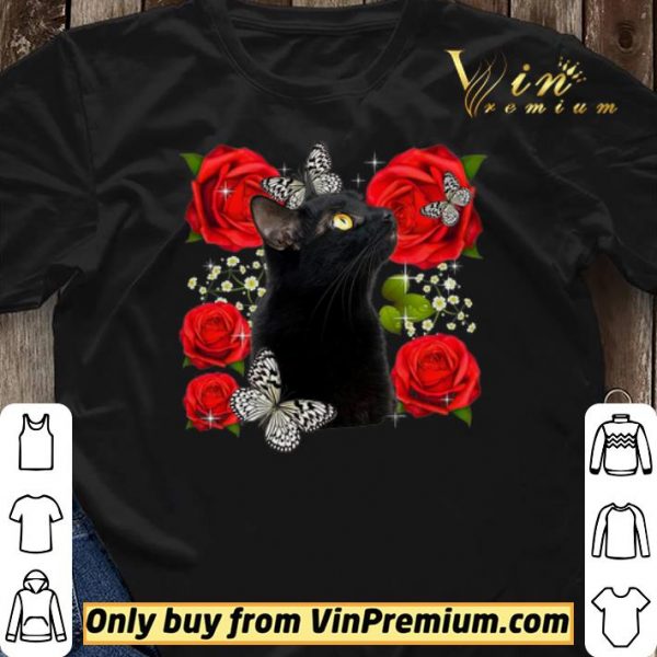Black Cat Rose Flowers Butterfly shirt sweater