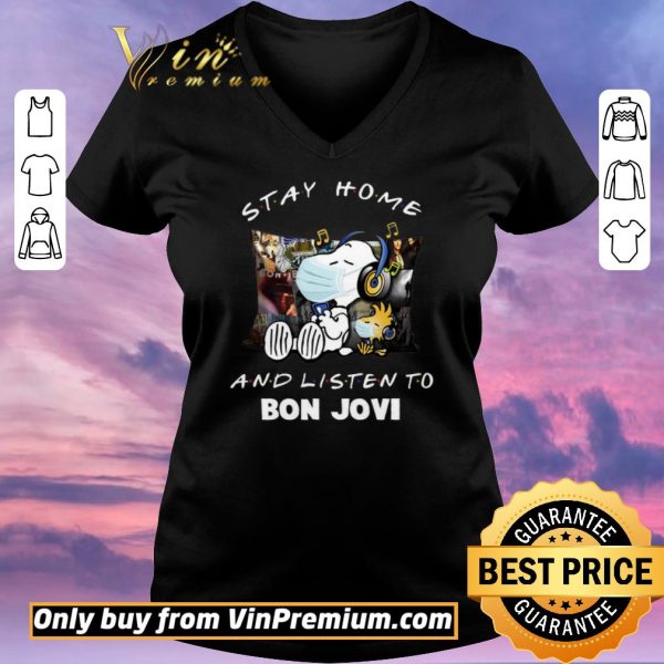Pretty Snoopy Woodstock Mask Stay Home And Listen To Bon Jovi shirt sweater