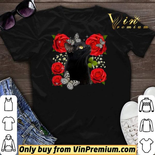Black Cat Rose Flowers Butterfly shirt sweater