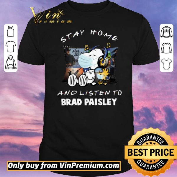 Original Snoopy Woodstock Mask Stay Home And Listen To Brad Paisley shirt sweater