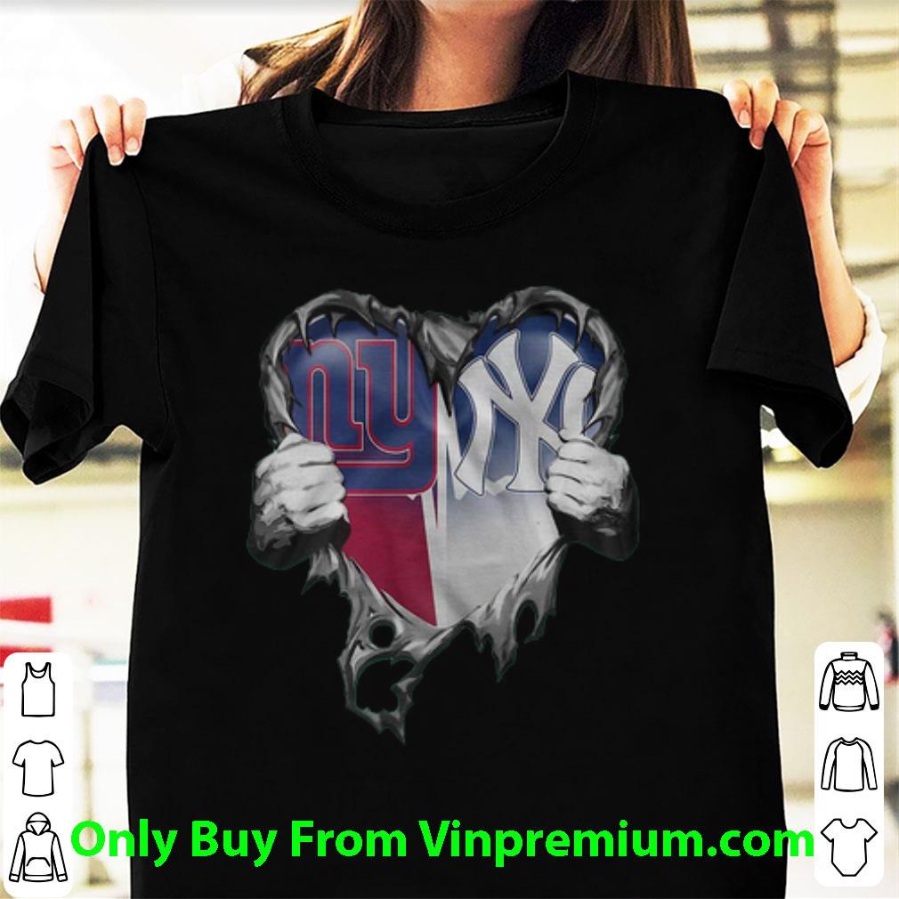 Hot New York Giants And New York Yankees Blood Inside Me Heart shirt