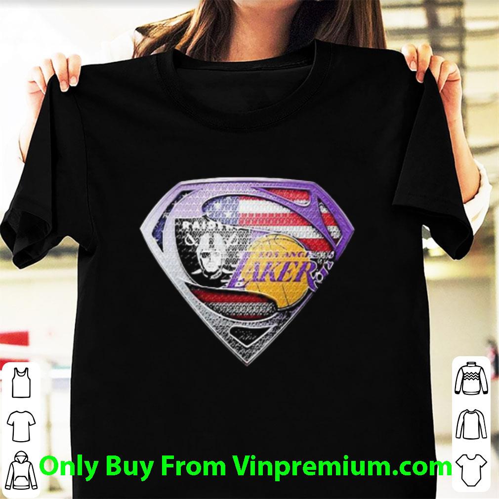 Great Superman American Flag Oakland Raiders And Los Angeles Lakers shirt