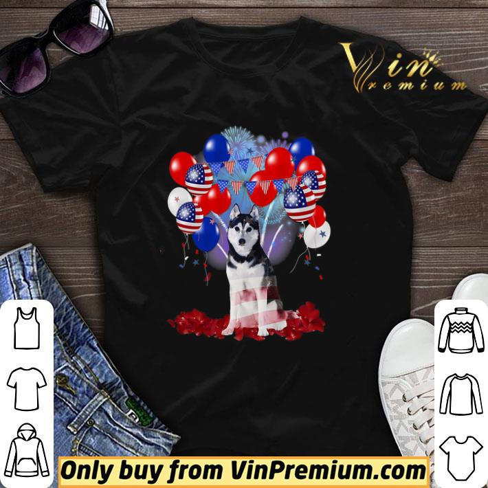 Husky Happy 4th July American Balloons Flag Dog shirt sweater