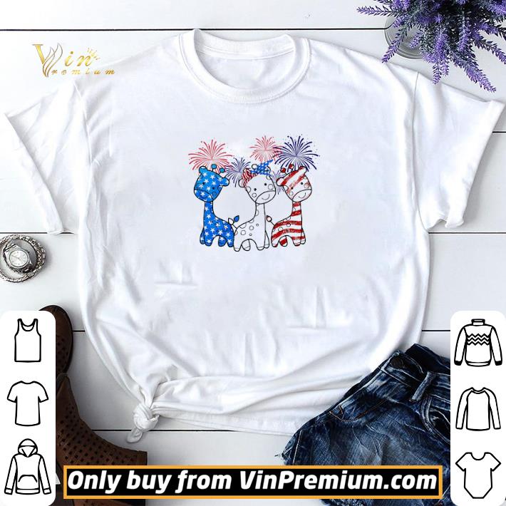 Giraffe Happy July 4th Firework Amrican Flag shirt sweater