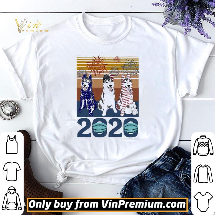 Husky Dog happy independence Day American mask vintage 2020 shirt sweater