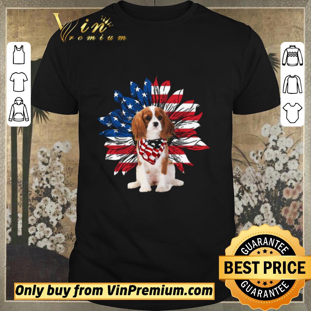 Pretty Cavalier King Charles Spaniel Dog Sunflower American Flag shirt sweater