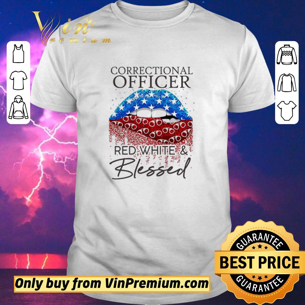 Awesome Lips American Flag Correctional Officer Red White & Blessed Happy 4th Of July shirt sweater