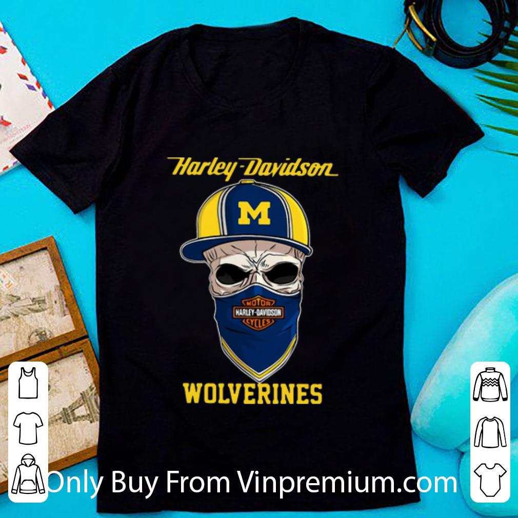 Nice Skull Mask Harley Davidson Michigan Wolverines Hat shirt