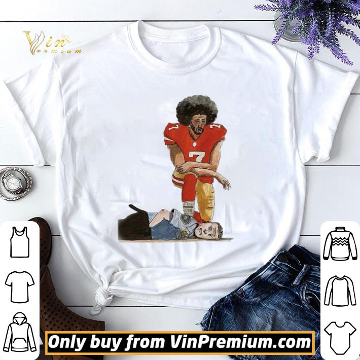 Colin Kaepernick kneeling on the white police shirt sweater