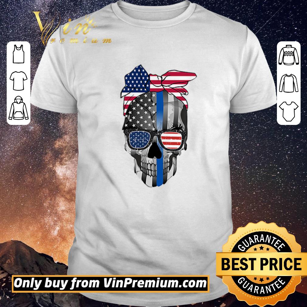 Hot Thin Blue Line Skull Flag American Flag Skull 4th of July shirt sweater