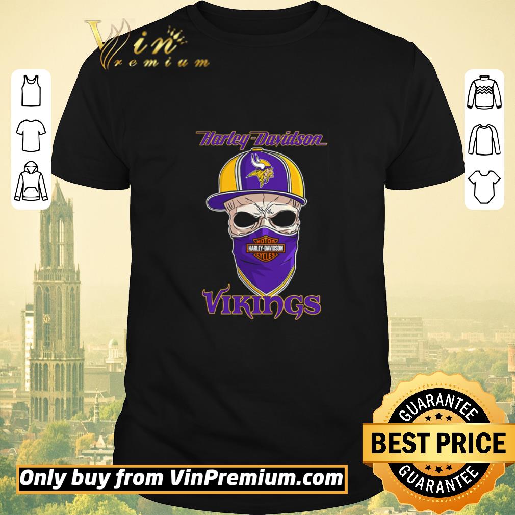 Nice Minnesota vikings skull wearing Harley-Davidson Cycles mask shirt sweater