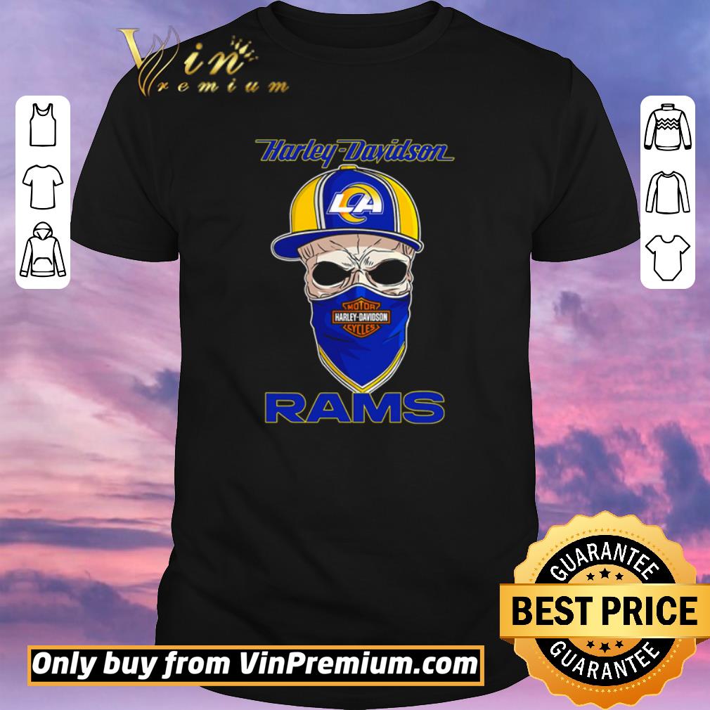 Nice Los Angeles Rams skull wearing Harley-Davidson Cycles mask shirt sweater