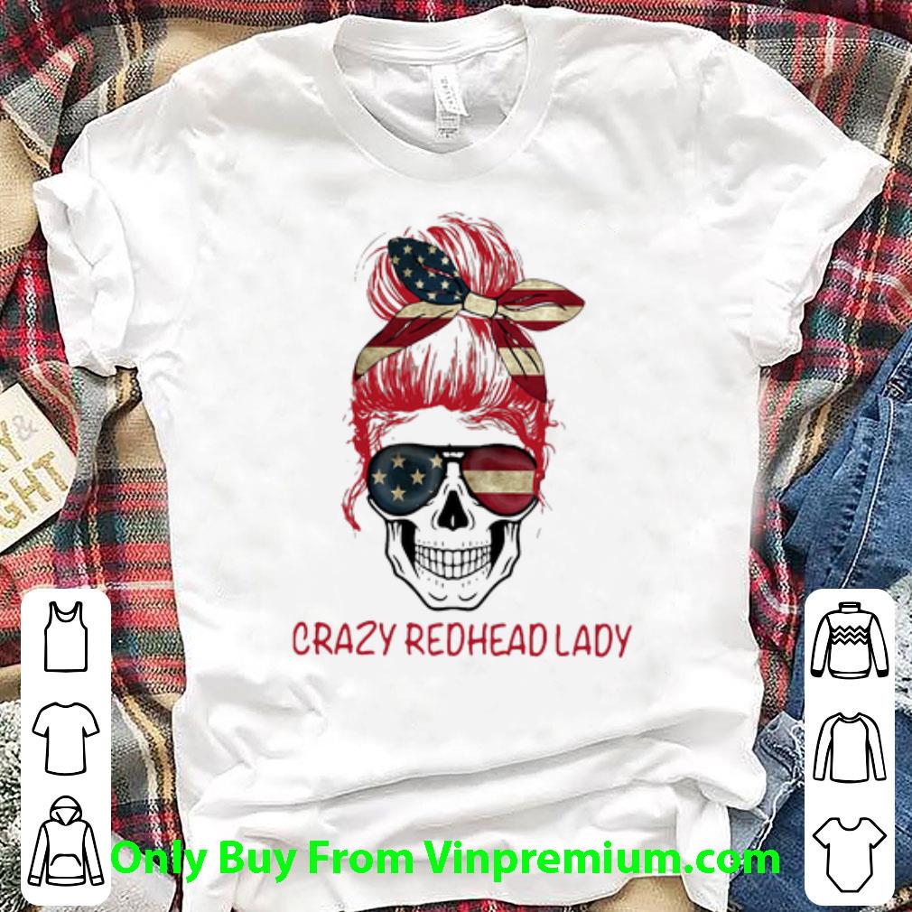 Awesome Crazy Redhead Lady Skull American Flag shirt