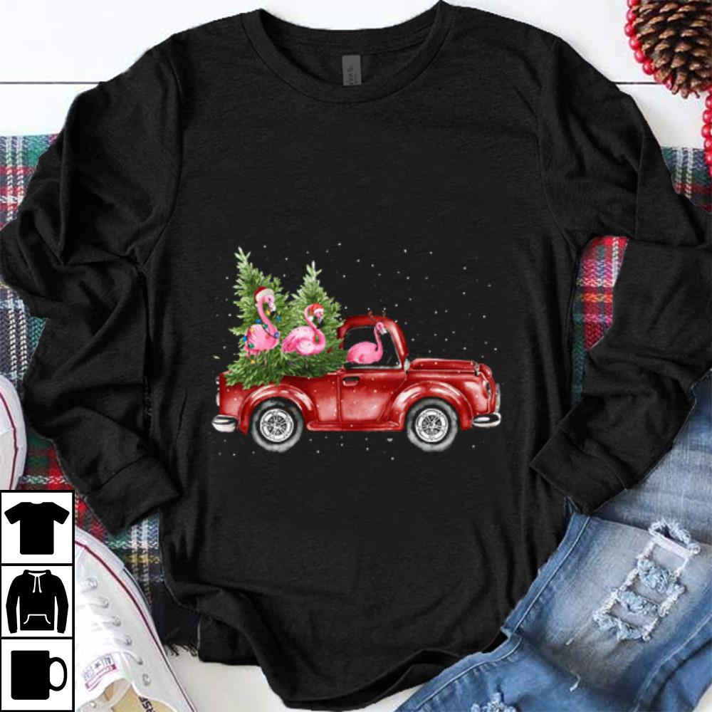 Great Flamingos Ride Red Truck Christmas shirt