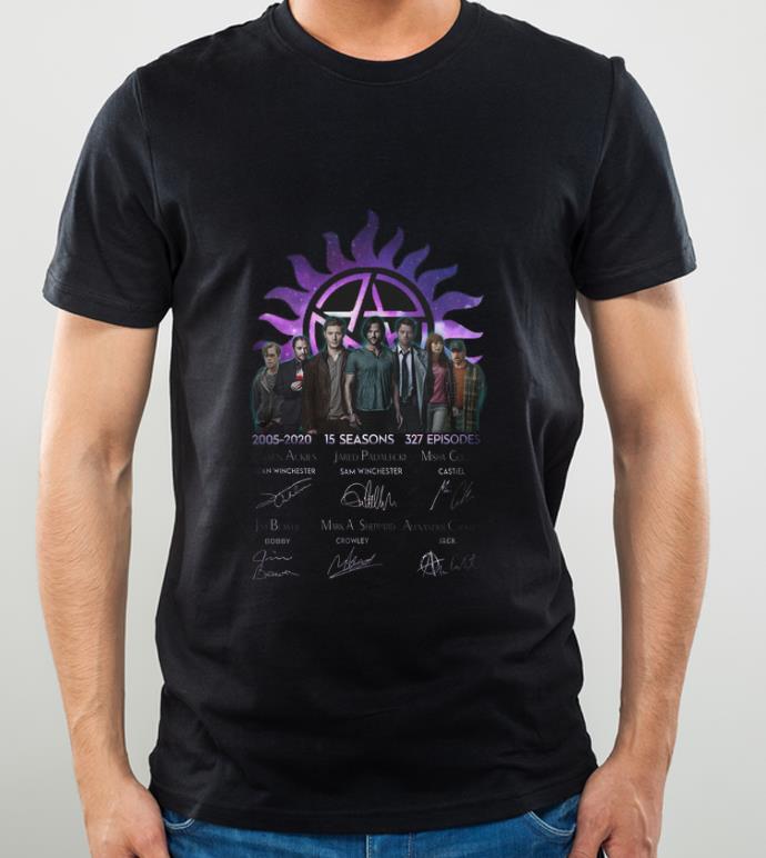 391a4a3c great supernatural 2005 2020 15 seasons 327 episodes signatures shirt 4 - Great Supernatural 2005-2020 15 Seasons 327 Episodes Signatures shirt