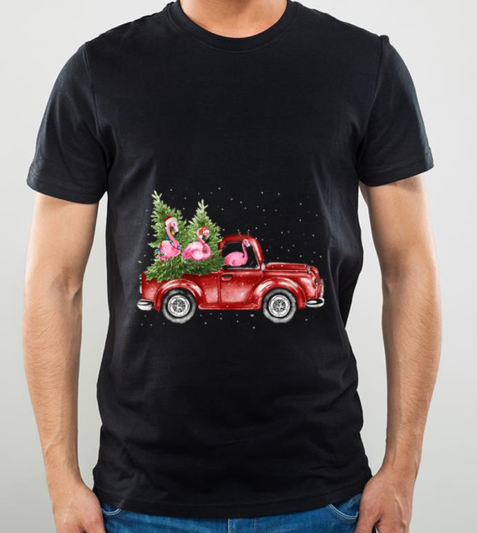 91690288 great flamingos ride red truck christmas shirt 4 - Great Flamingos Ride Red Truck Christmas shirt