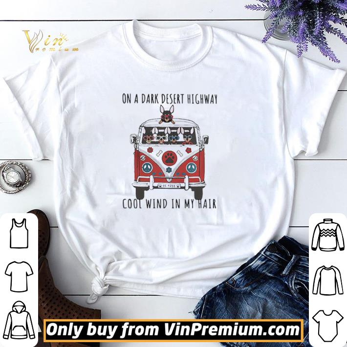 On a dark desert highway dog feel cool wind in my hair be free car shirt sweater
