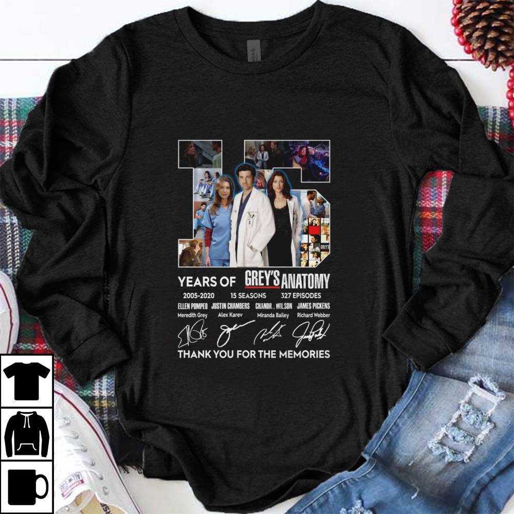 Official 15 Years Of Grey's Anatomy 2005-2020 Thank You For The Memories shirt