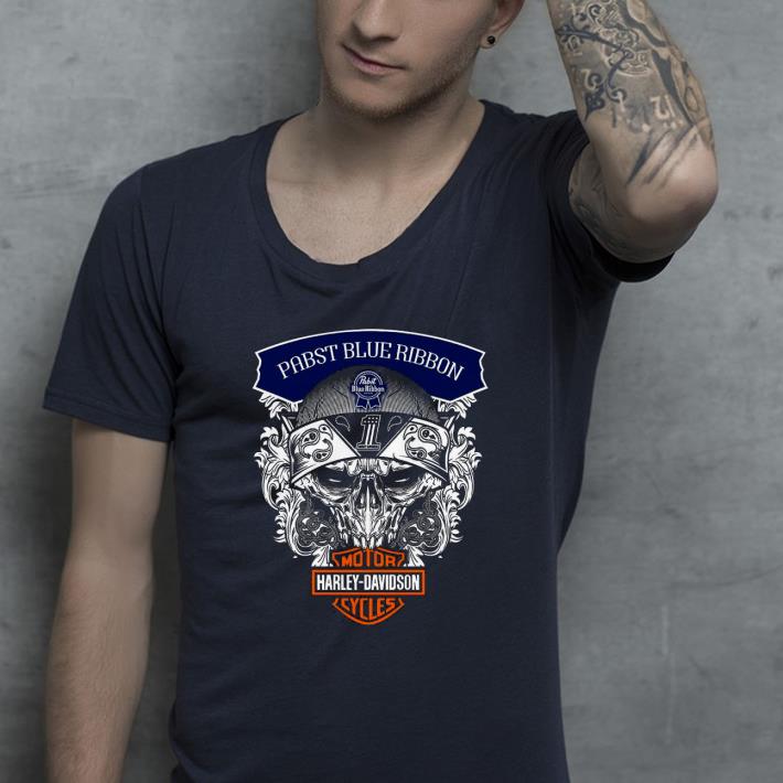 4255f9d7 pabst blue ribbon skull harley davidson shirt 4 - Pabst Blue Ribbon Skull Harley Davidson Shirt