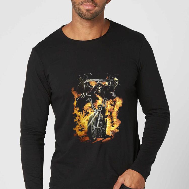 a22bf0ee pretty skeleton death riding motorcycle fire shirt 4 - Pretty Skeleton Death Riding Motorcycle Fire shirt