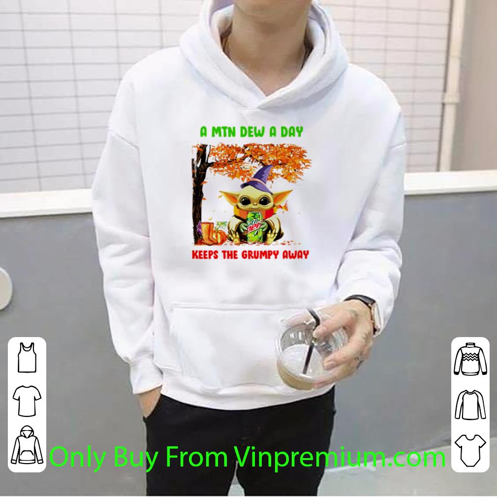 3edec3b2 hot star wars baby yoda autumn a mtn dew a day keeps the grumpy away shirt 4 - Hot Star Wars Baby Yoda Autumn A Mtn Dew A Day Keeps The Grumpy Away shirt