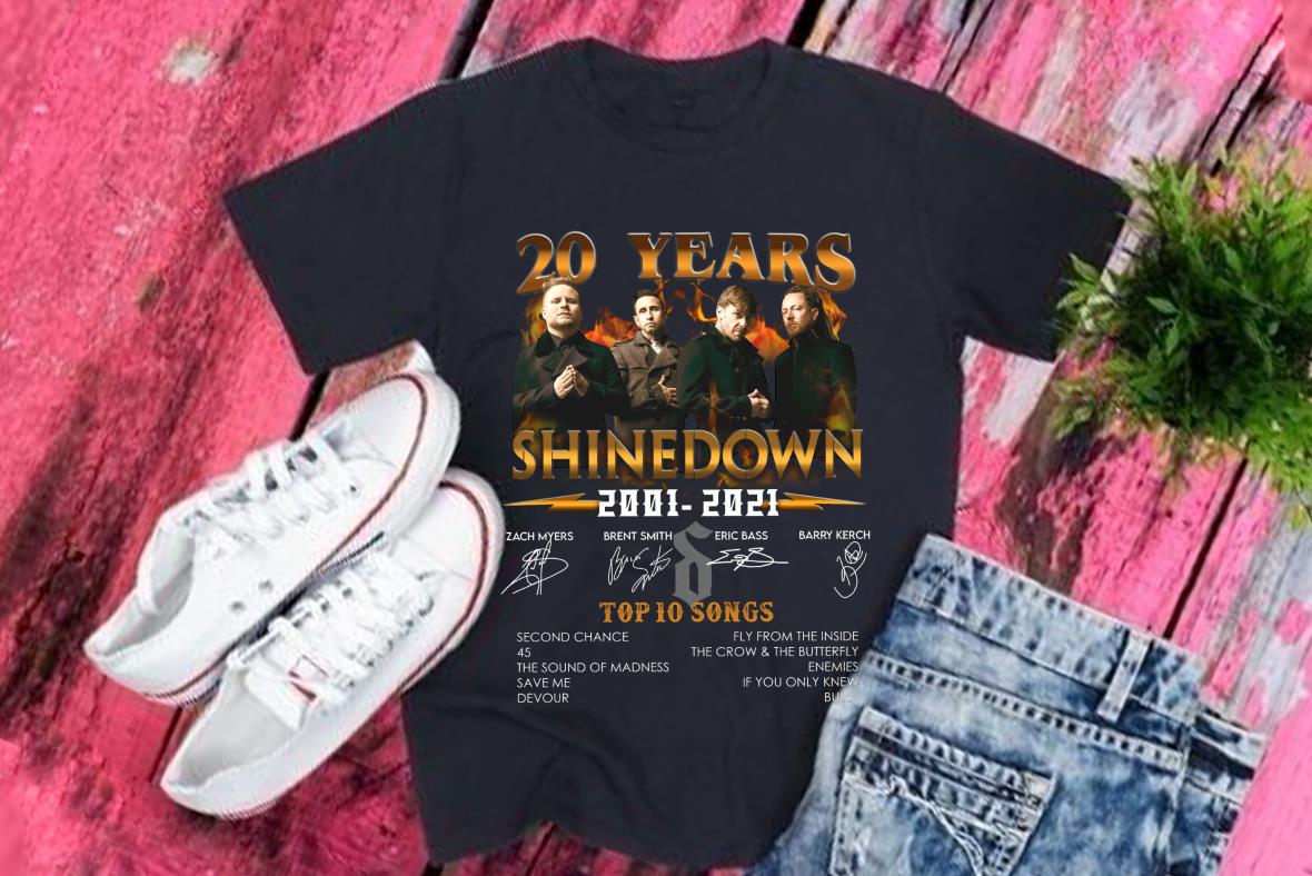 Vintage 20 Years Of Shinedown Shirt, 20 Years Of Shinedown 2001 2021 Top 10 Best Songs Shirt