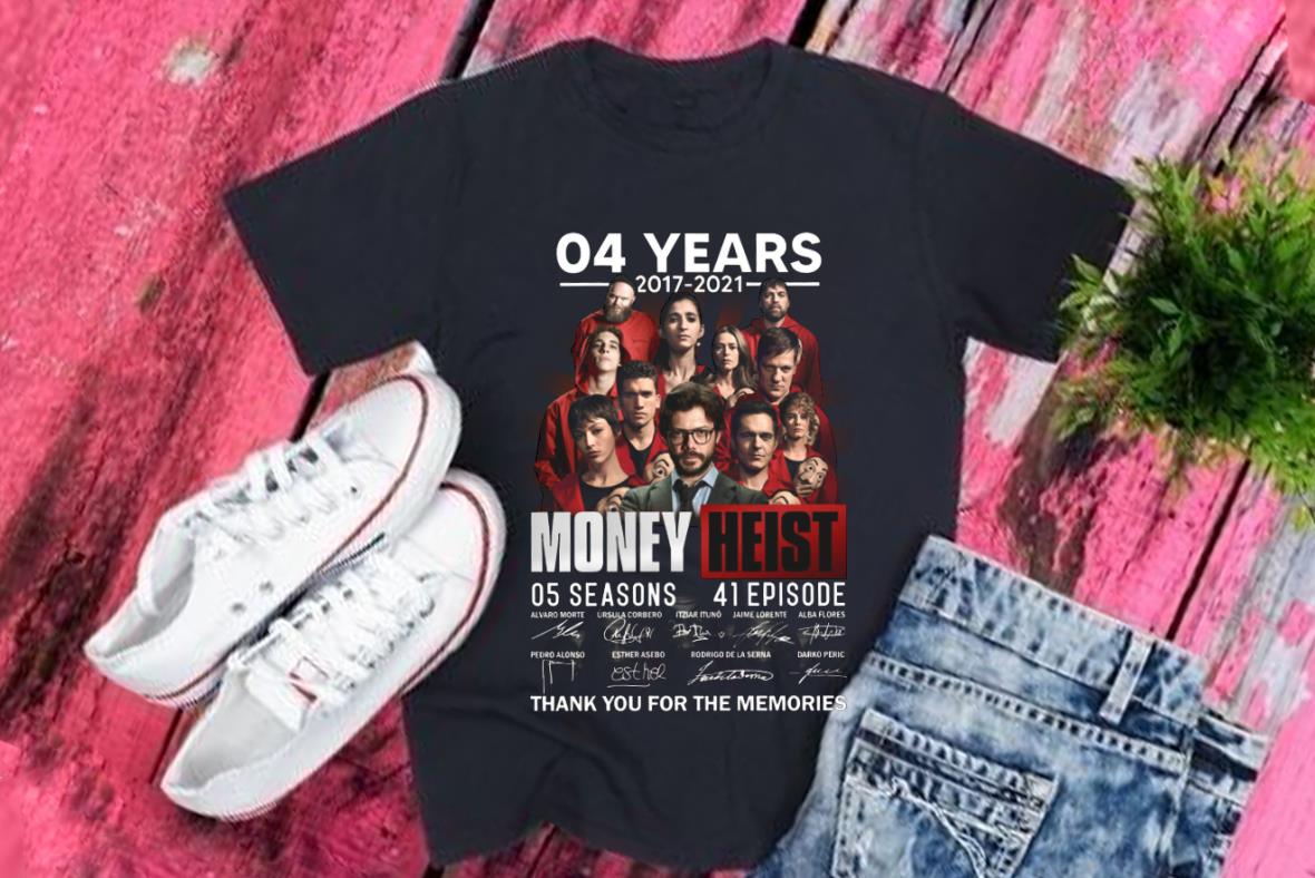 Vintage 4 Years 2017-2021 Money Heist 05 Seasons 41 Episode Signatures Shirt, 41 Money Heist Shirt