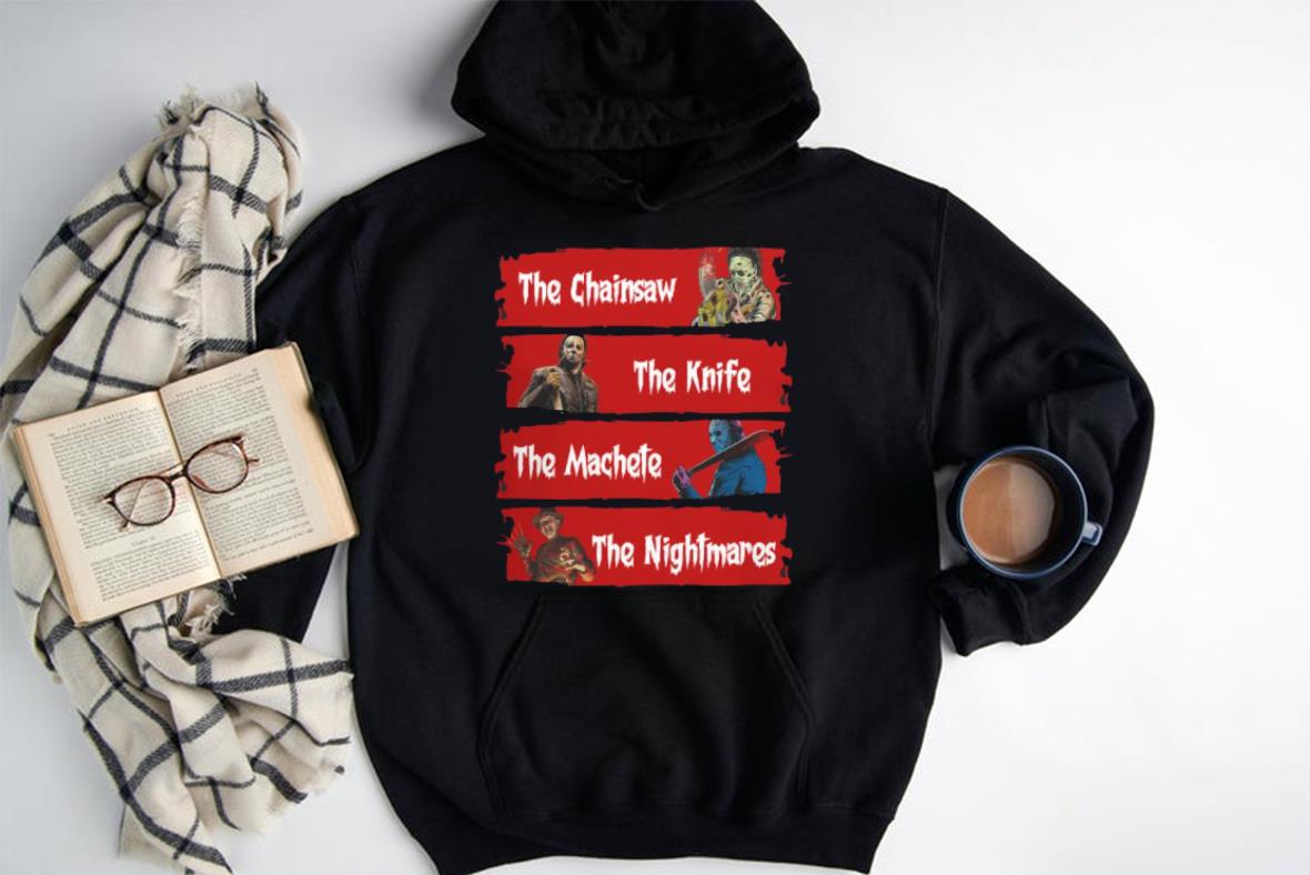 Vintage Horror Characters The Chainsaw The Knife The Machete The Nightmares Shirt, Horror Chainsaw Characters Shirt
