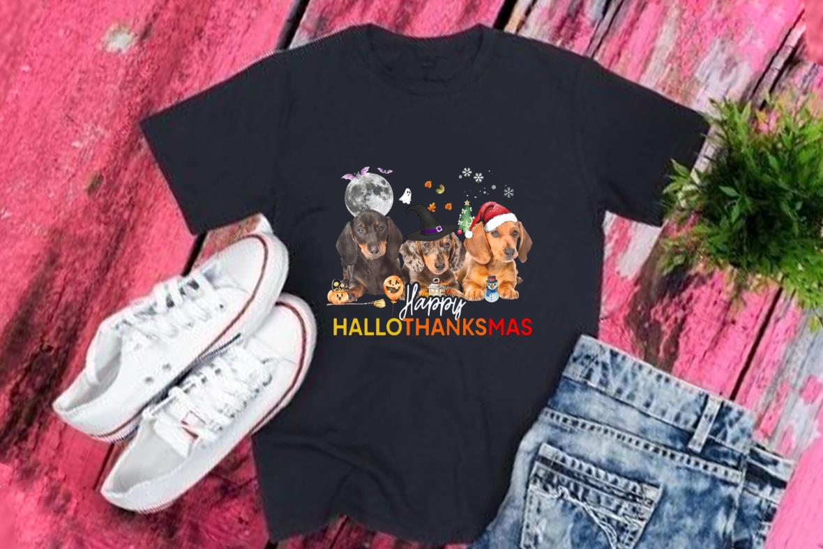 Dachshund Witch Santa Claus Haapy Hallothanksmas Shirt, Dachshund Happy Hallothanksmas Shirt
