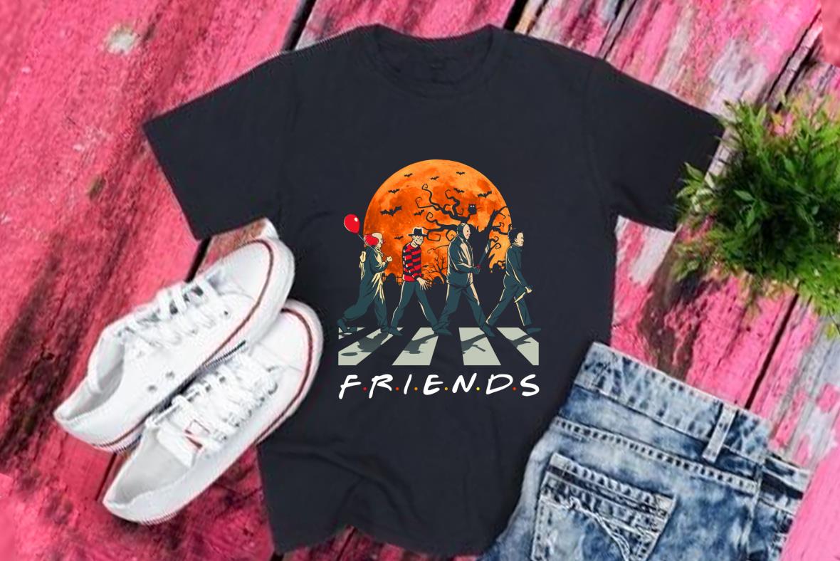 Friends Horror Characters Abbey Road Moon Shirt, Horror Characters Abbey Road Friends Happy Halloween Shirt
