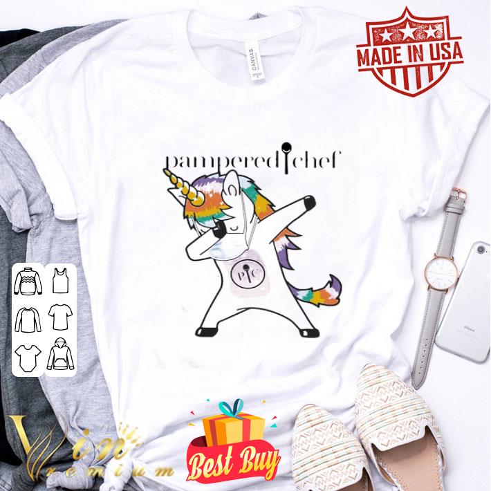 Dabbing unicorn mask pampered chef logo coronavirus shirt