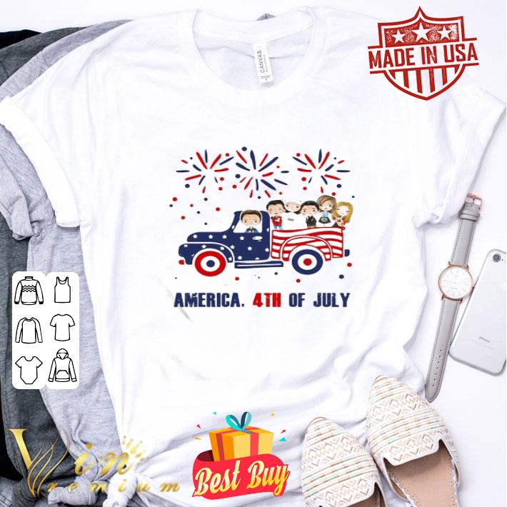 Family chibi characters driving car firework america 4th of july independence day shirt