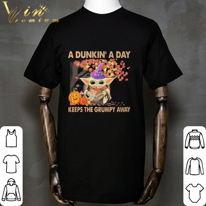 Star Wars Baby Yoda hug Dunkin’ Donuts a day keeps the grumpy away Halloween shirt Star Wars Baby Yoda hug Dunkin’ Donuts a day keeps the grumpy away Halloween shirt 2