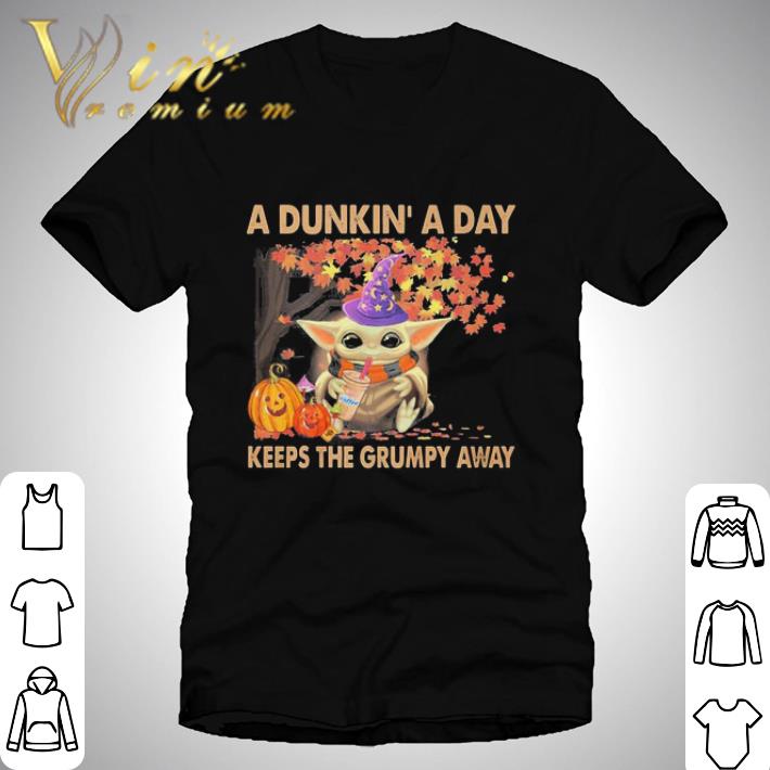 Star Wars Baby Yoda hug Dunkin’ Donuts a day keeps the grumpy away Halloween shirt Star Wars Baby Yoda hug Dunkin’ Donuts a day keeps the grumpy away Halloween shirt 1