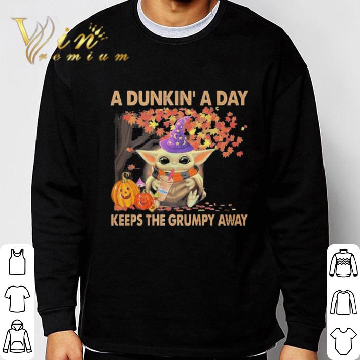 Star Wars Baby Yoda hug Dunkin’ Donuts a day keeps the grumpy away Halloween shirt Star Wars Baby Yoda hug Dunkin’ Donuts a day keeps the grumpy away Halloween shirt 3