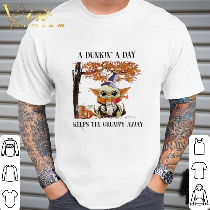 Baby Yoda A dunkin’ a day keeps the grumpy away shirt Baby Yoda A dunkin’ a day keeps the grumpy away shirt 2