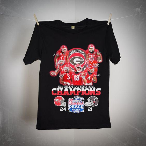 Georgia Bulldogs Team Football Players 2021 Chick Fil A Peach Bowl Champions 24 21 Tshirt Georgia Bulldogs Team Football Players 2021 Chick Fil A Peach Bowl Champions 24 21 Tshirt 2