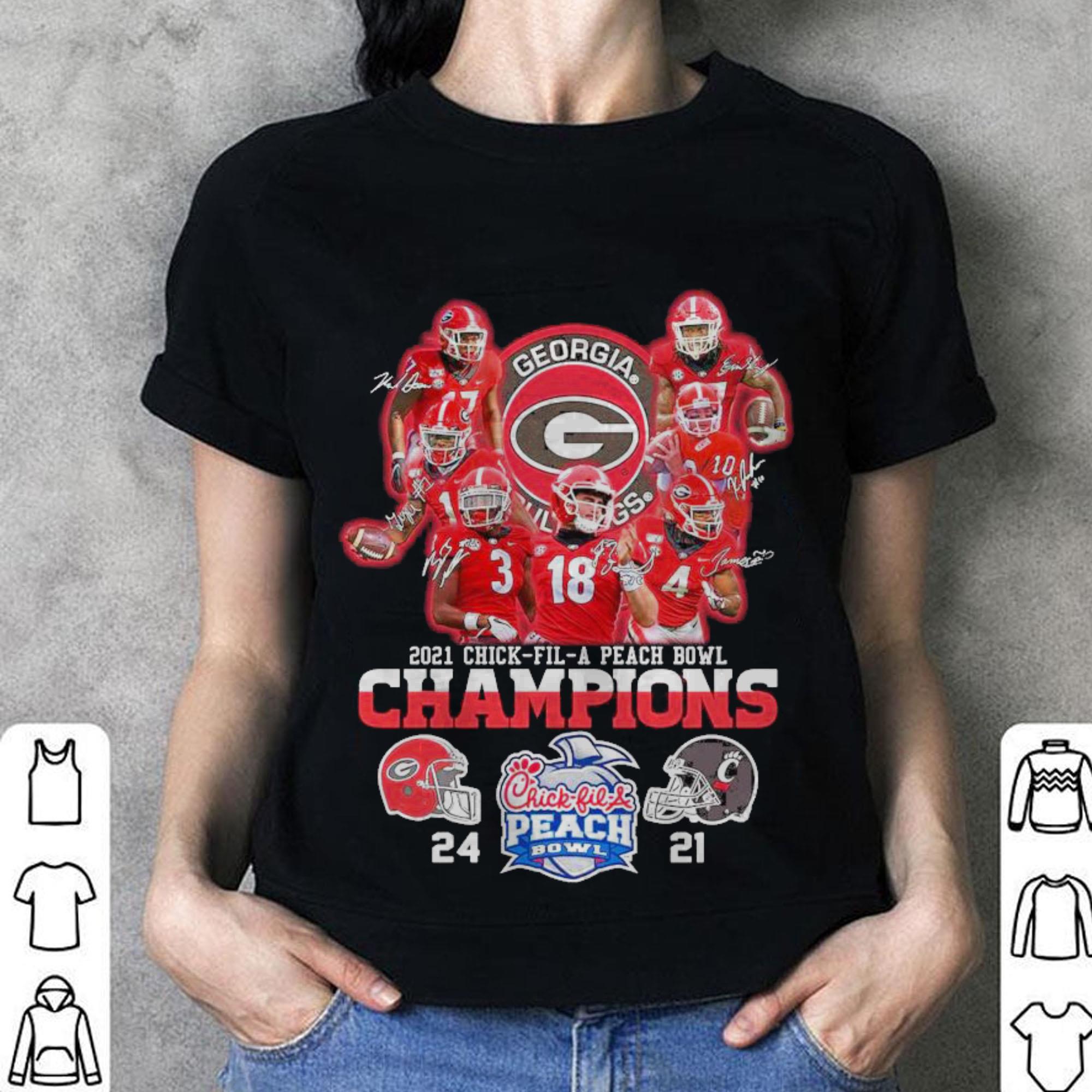 Georgia Bulldogs Team Football Players 2021 Chick Fil A Peach Bowl Champions 24 21 Tshirt Georgia Bulldogs Team Football Players 2021 Chick Fil A Peach Bowl Champions 24 21 Tshirt 3