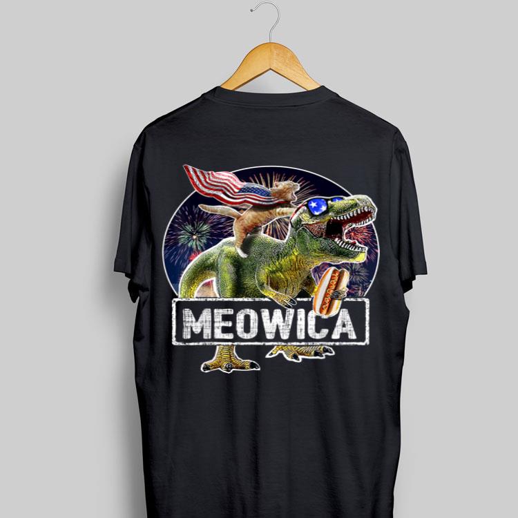 Meowica American Flag Cat T Rex Dinosaur 4th of July Independence Day Fireworks shirt 9