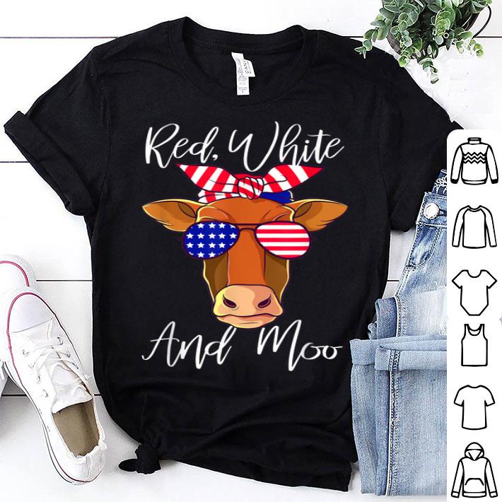 Red White and Moo Cow American Flag 4th Of July shirt 8