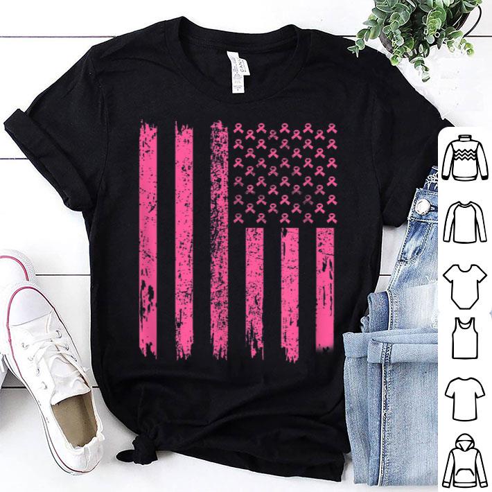 Ribbon American Flag Breast Cancer shirt 9