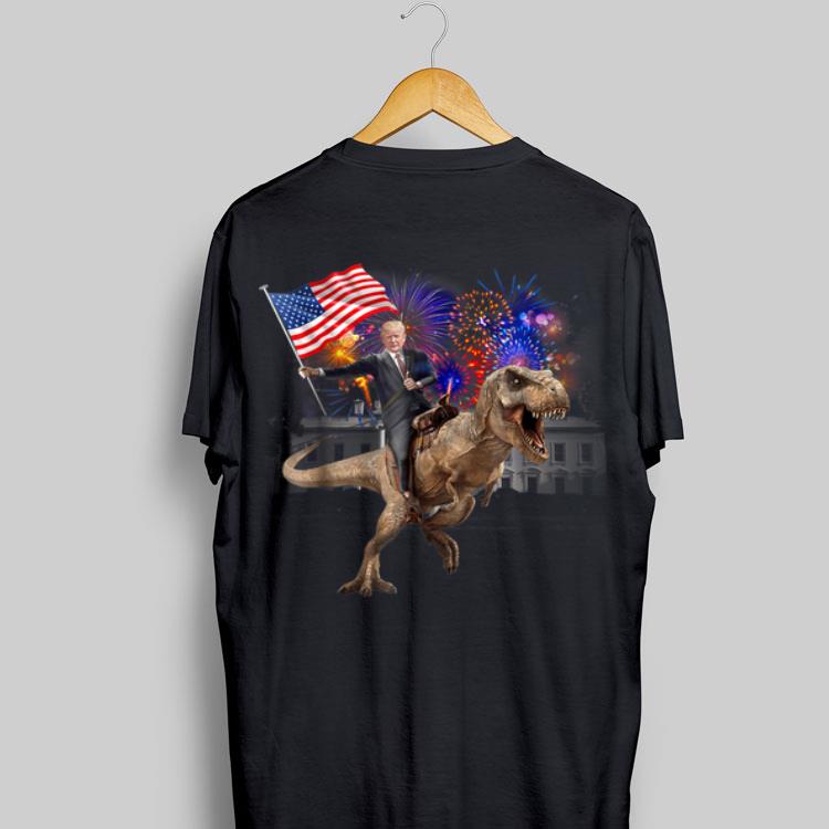 Trump Riding a Dinosaur T-rex Fireworks American Flag shirt 9